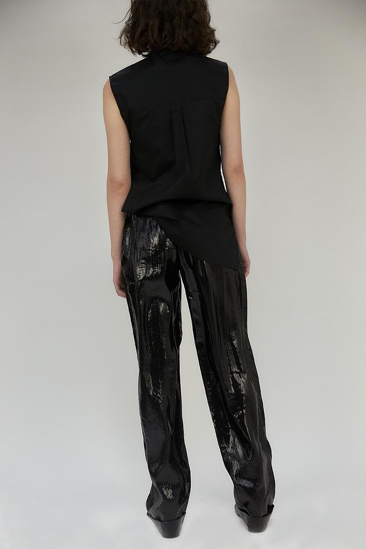 Bianca pleated trouser in lamé - Black
