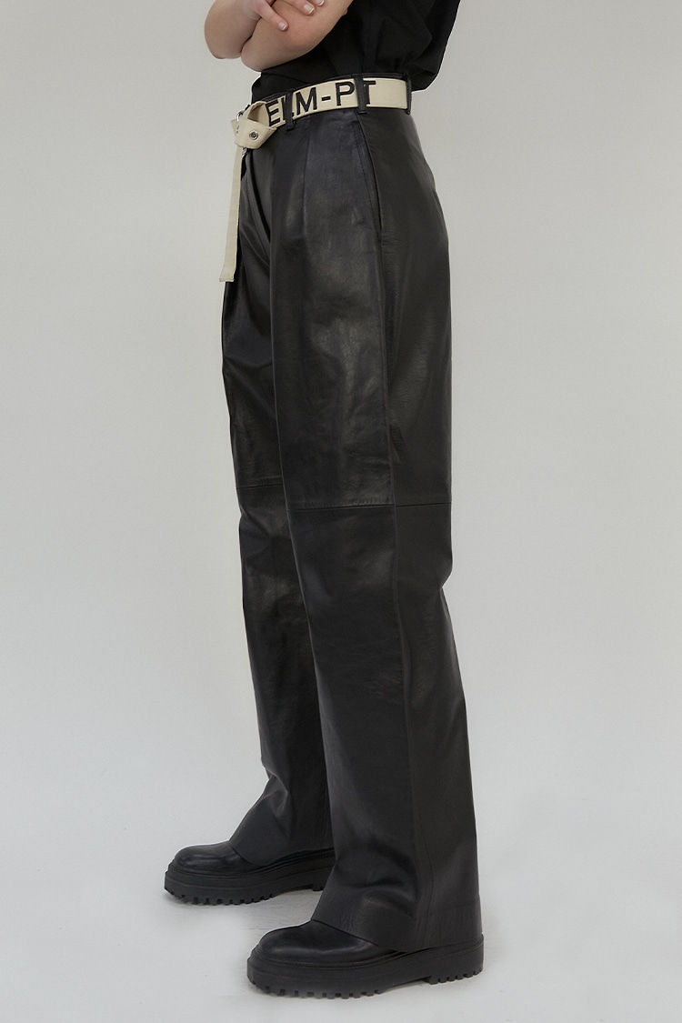 Joni wide-leg trousers in leather - Black