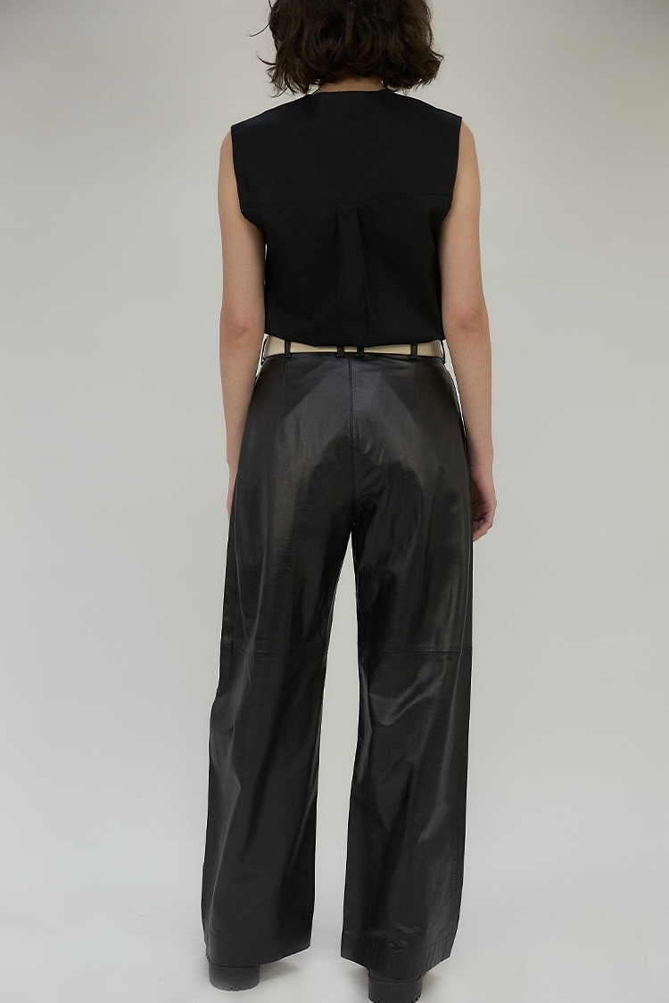 Joni wide-leg trousers in leather - Black