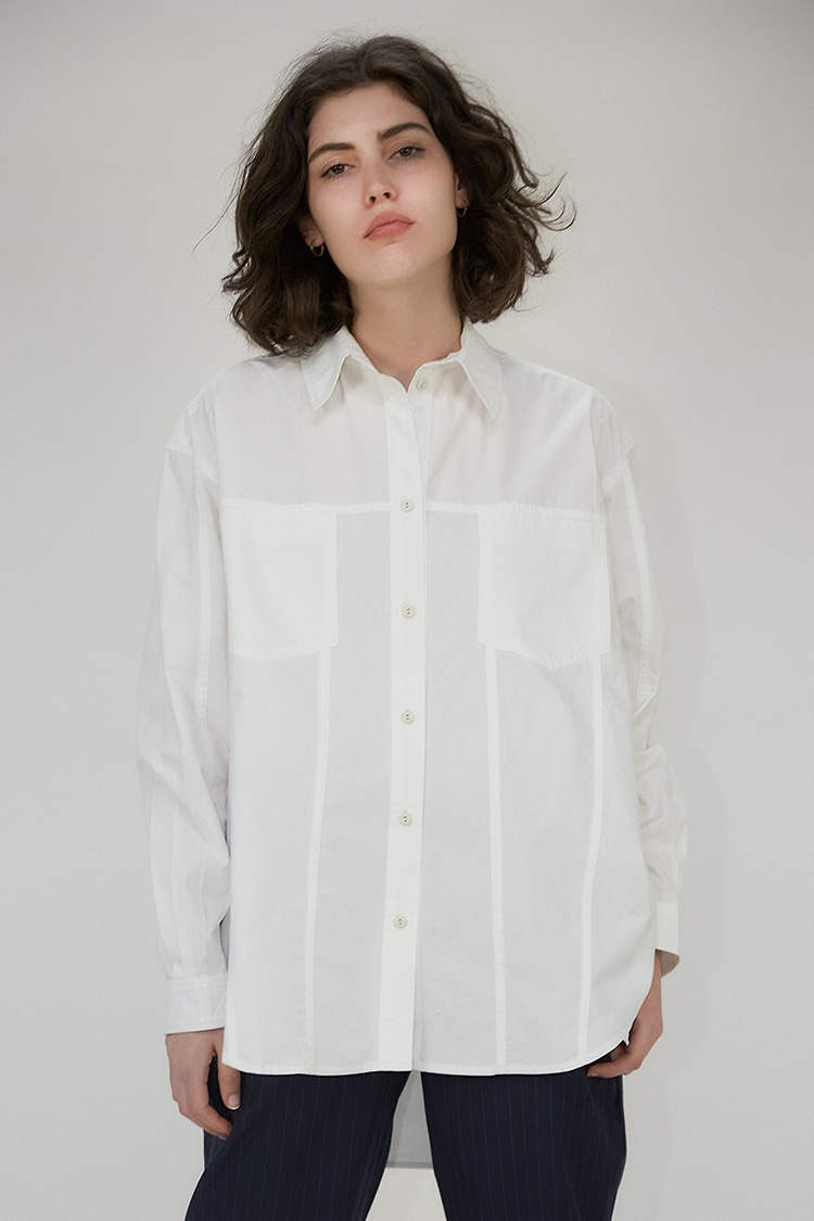 Bret oversized panelled shirt in cotton - Off white