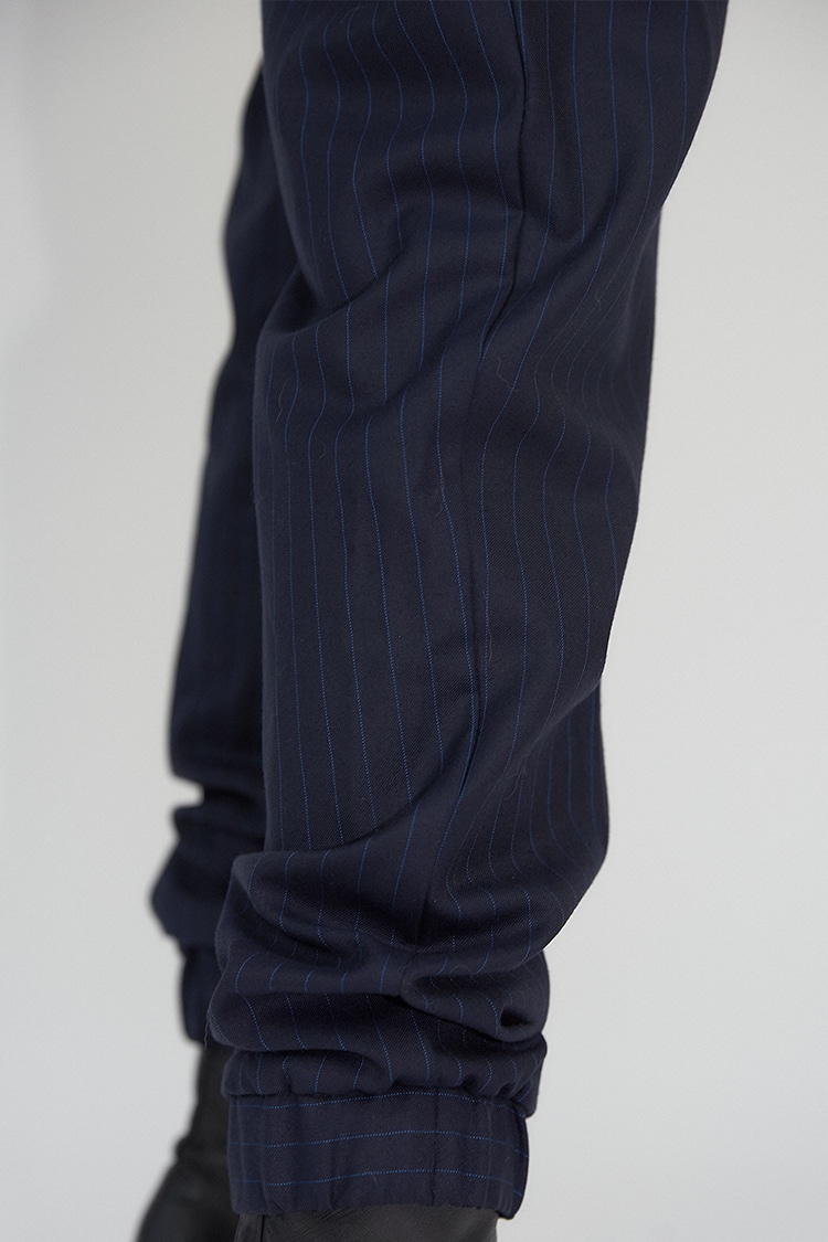Chrissie utility trouser in wool - Blue pinstripe