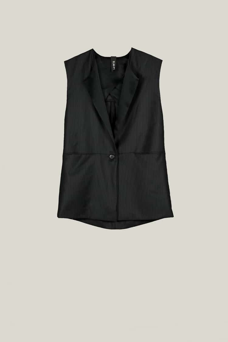 Kurt tuxedo vest in wool - Black pinstripe