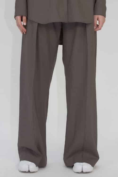 Diane wide-leg trousers with pintuck in wool - Taupe