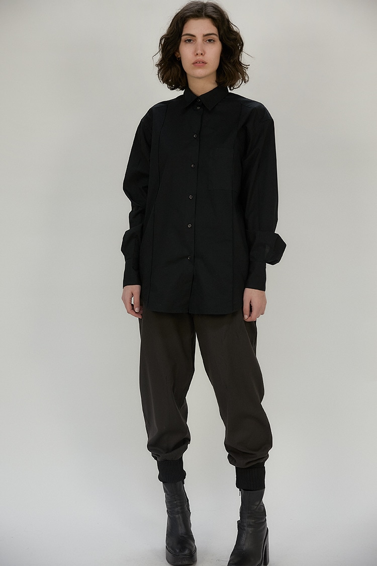 Matt oversized pintuck shirt in cotton - Black