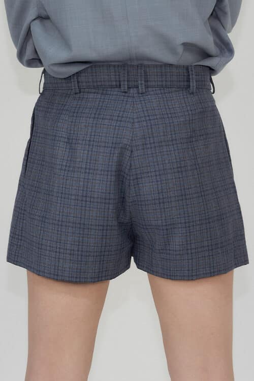 Jerry double pleat short in wool - Teal check
